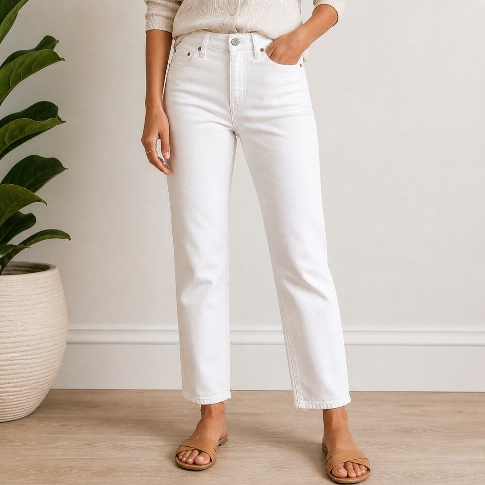 J.Crew White Denim Jeans Mid Rise Straight Leg Sz 30